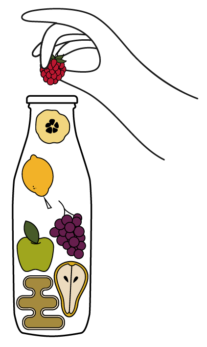 Bouteille de Jus de fruits de la Maison Pouget, avec des fruits et que des fruits